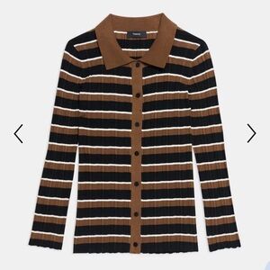 Deep V-Neck Cardigan in Cotton in Cedar/Black/Soap